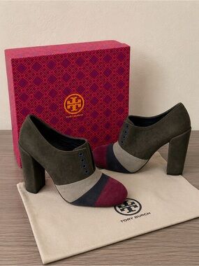 Tory Burch Suede‎ leather colorblock pattern pumps heels sz 6